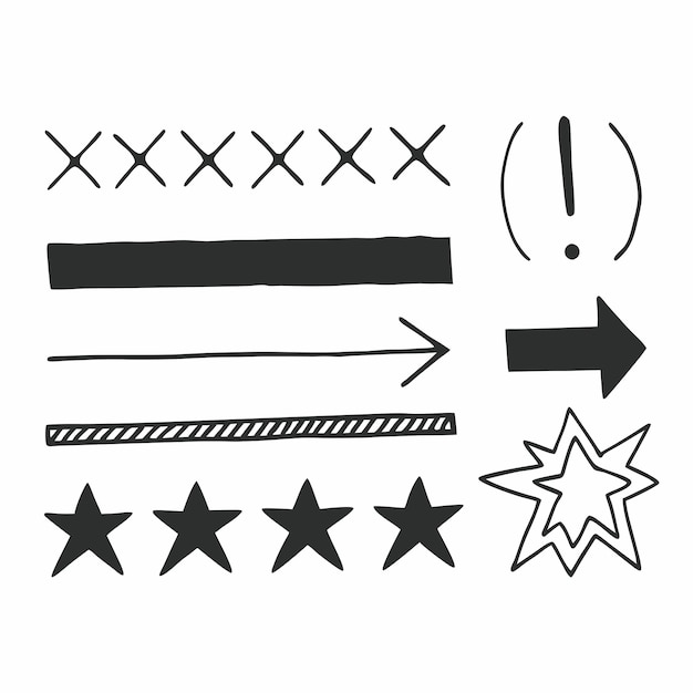 Conjunto de formas de estrellas con flecha subrayada