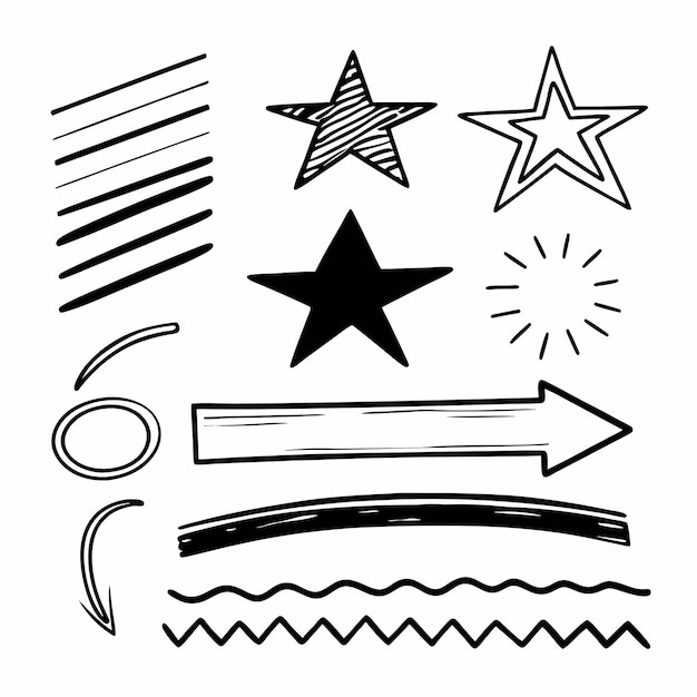 Conjunto de formas de estrellas con flecha subrayada