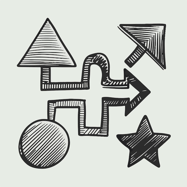 Conjunto de formas de flechas dibujadas a mano Ilustración vectorial