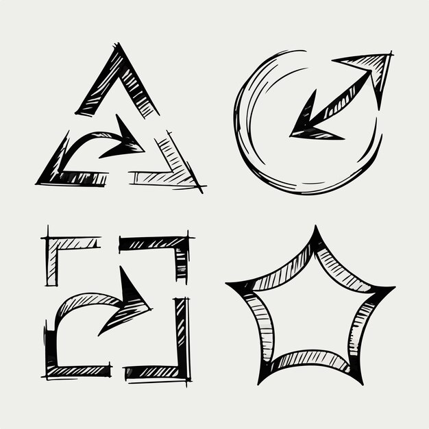 Conjunto de formas de flechas dibujadas a mano Ilustración vectorial