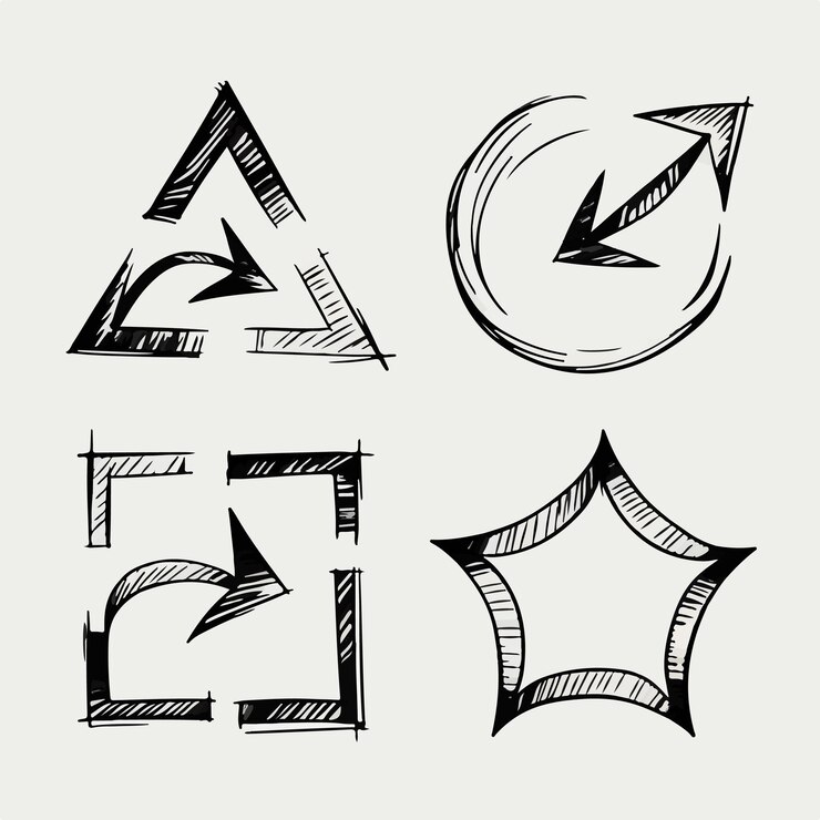 Vector conjunto de formas de flechas dibujadas a mano ilustración vectorial