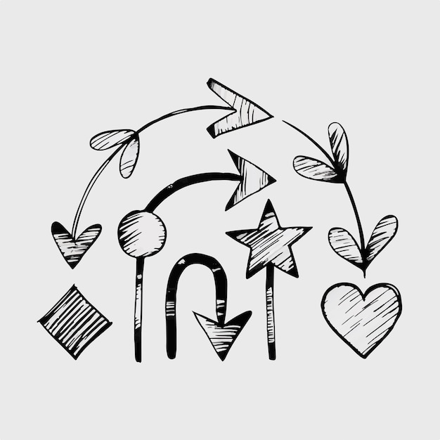 Conjunto de formas de flechas dibujadas a mano Ilustración vectorial