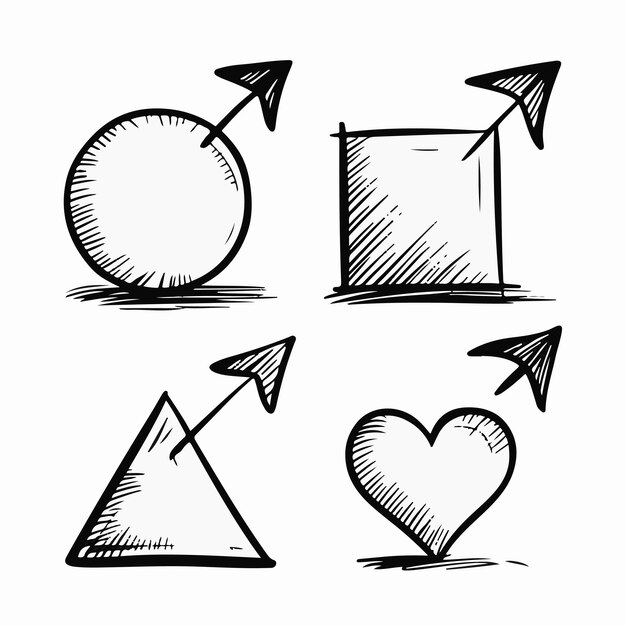 Conjunto de formas de flechas dibujadas a mano Ilustración vectorial