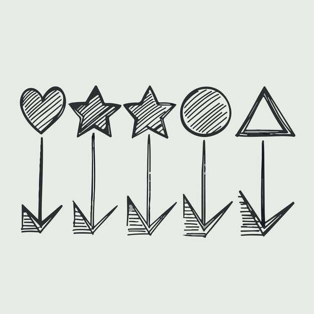 Conjunto de formas de flechas dibujadas a mano Ilustración vectorial