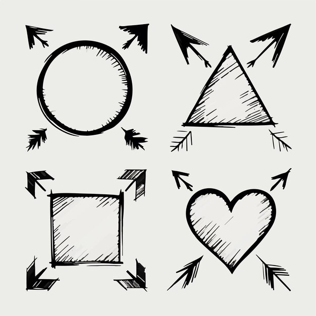Conjunto de formas de flechas dibujadas a mano Ilustración vectorial