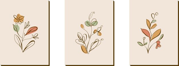 Conjunto de formas de flores retro dibujadas a mano y elementos de diseño de garabatos Línea arte contemporáneo