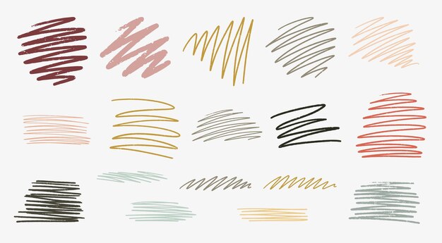 Conjunto de formas forradas en zigzag texturizadas dibujadas a mano