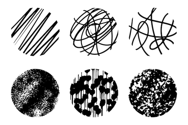 Conjunto de formas garabateadas que forman círculos abstractos