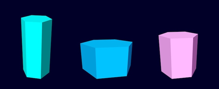 Vector conjunto de formas geométricas 3d de prisma hexagonal de color modelo aislado realista formas isométricas vectoriales