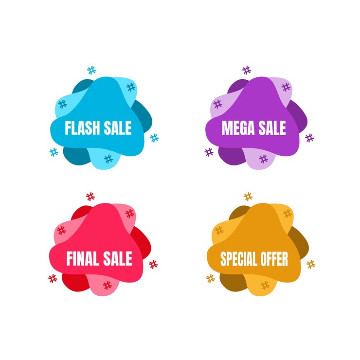 Vector conjunto de formas geométricas abstractas de color líquidopegatina líquida etiqueta de descuento precio promoción diseño