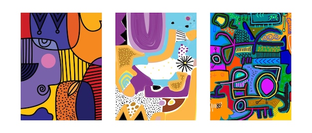Conjunto de formas geométricas abstractas coloridas ilustraciones vectoriales decorativas dibujadas a mano