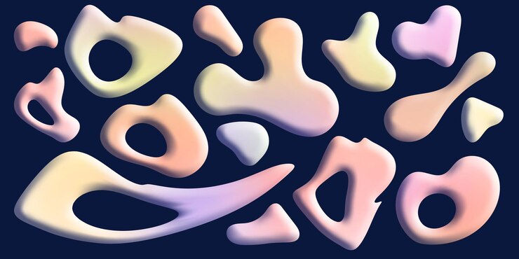 Vector conjunto de formas geométricas abstractas elementos multicolores sobre fondo negro