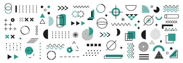 Conjunto de formas geométricas abstractas modernas Diseño de cubiertas mínimas diferentes formas gráficas de línea para banner web anuncio cartelera cartel folleto sitio Fondo geométrico colorido