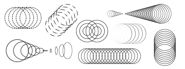 Conjunto de formas geométricas abstractas objetos redondos y círculos Ilustración vectorial de diferentes elementos de línea Símbolos y signos de formas redondas para dibujo de arquitectura de diseño