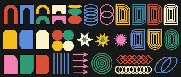 Conjunto de formas geométricas abstractas Tipografía rectangular ovalada redonda en estilo retro
