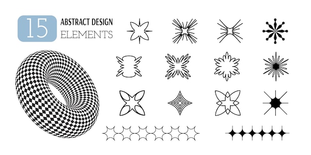 Conjunto de formas geométricas abstractas vectoriales Estética de Y2K Elementos de diseño minimalista de moda patrones figuras futuristas objetos 3d