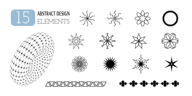 Conjunto de formas geométricas abstractas vectoriales estética de y2k elementos de diseño minimalista de moda patrones figuras futuristas objetos 3d