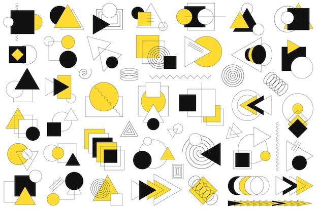 Conjunto de formas geométricas amarillas negras Elementos de diseño retro para tarjetas comerciales vintage web