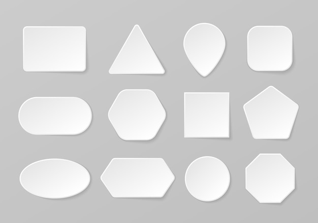 Conjunto de formas geométricas de botón en blanco blanco