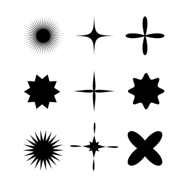 Vector conjunto de formas geométricas brutalistas ux elementos modernos de estrellas y2k diseño web plano vectorial simple y moderno