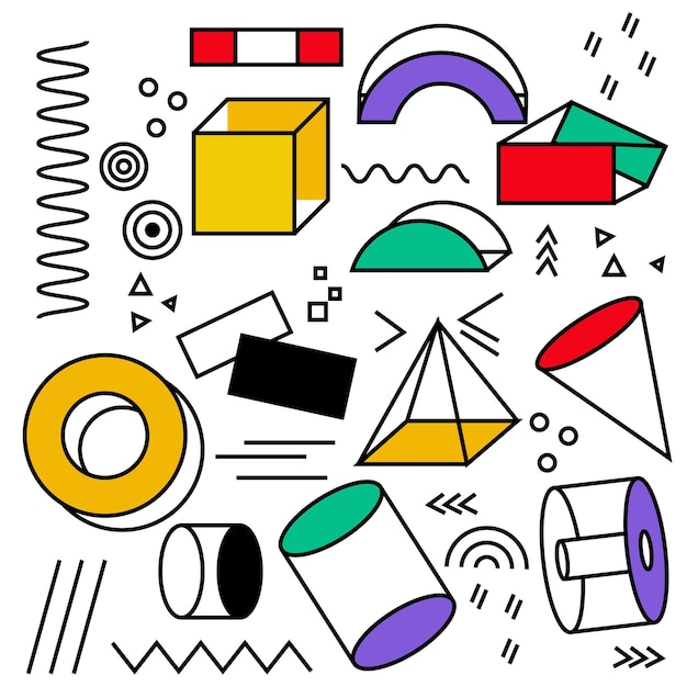 Un conjunto de formas geométricas Memphis diseño retro artículos web publicidad cartel comercial