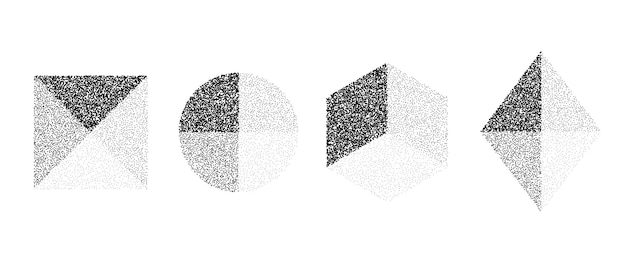 Conjunto de formas geométricas punteadas con caras Rombo y hexágono de círculo cuadrado punteado negro