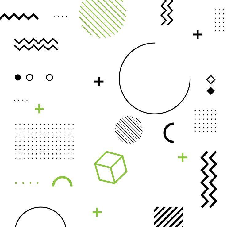 Conjunto de formas geométricas de semitono de tendencia universal yuxtapuestas con composición de elementos de color brillante