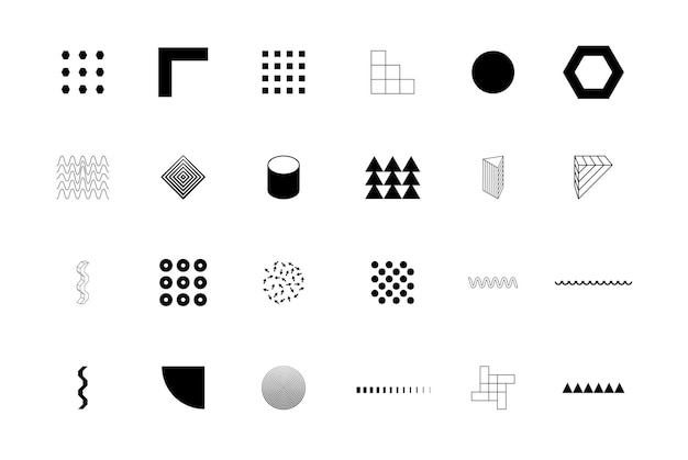 Conjunto de formas geométricas de semitono de tendencia universal yuxtapuestas con elementos brillantes y audaces Elementos de diseño para la venta de carteles de folletos de Logo Magazine