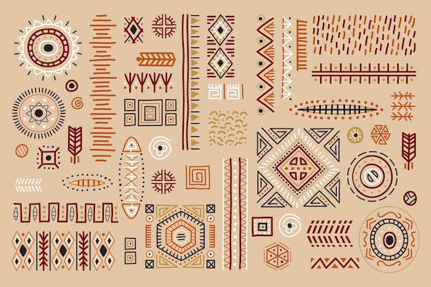 Conjunto de formas geométricas tribales de decoración de arte africano colorido
