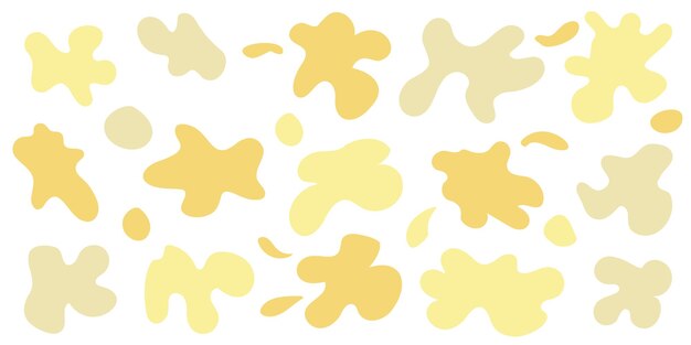 Conjunto de formas irregulares de manchas orgánicas Círculo de fluidos de manchas deformaciones aleatorias amarillas Isolado en fondo blanco Ameba orgánica Gotas de Doodle Elementos vectoriales retro Formas redondeadas abstractas Ilustración vectorial