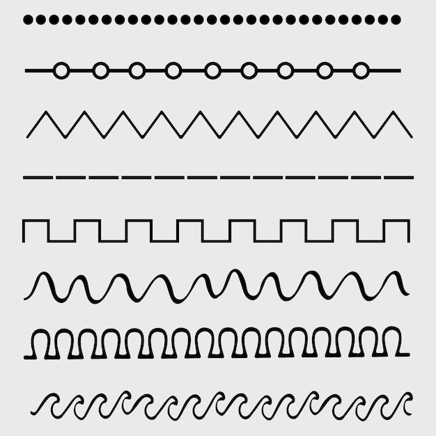 Vector conjunto de formas de línea bordes de línea subraya trazos y dibujos divisores.