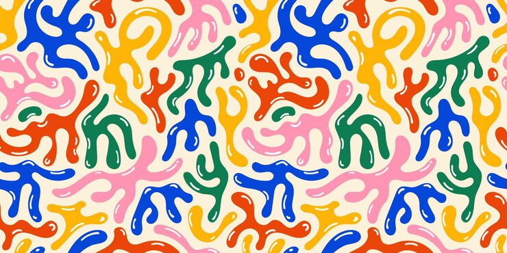 Vector conjunto de formas líquidas abstractas en estilo retro patrón sin costuras con dibujos infantiles estilo y2k