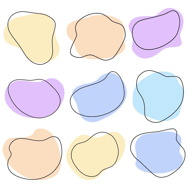 Vector conjunto de formas líquidas abstractas pastel con líneas