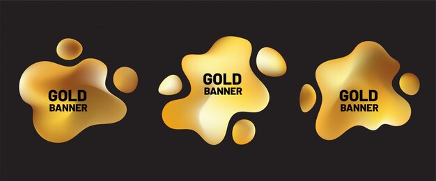 Conjunto de formas líquidas de oro. Forma fluida abstracta con degradado dorado para redes sociales, publicidad