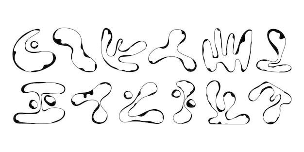 Conjunto de formas líquidas redondas abstractas Elementos gráficos de línea moderna de Memphis