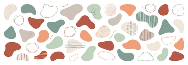 Conjunto de formas de manchas abstractas Elementos líquidos en blanco Banner de formas fluidas Ilustración vectorial