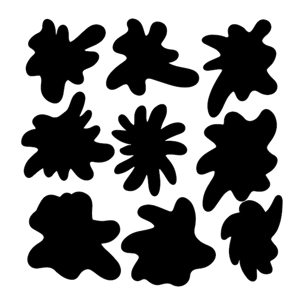 Conjunto de formas de manchas negras colección spot para decoraciones y marcos salpicaduras desordenadas