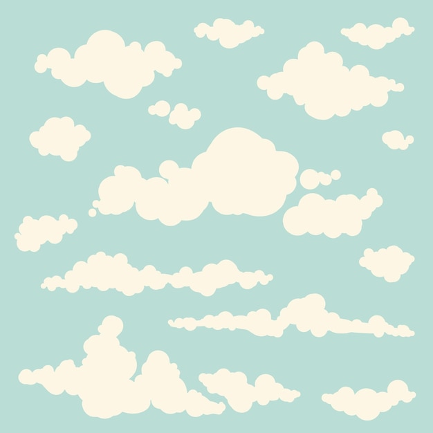 Conjunto de formas de nubes vectoriales dibujadas a mano aisladas Fondo del cielo Colección de cielo nublado