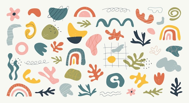Conjunto de formas orgánicas de naturaleza abstracta dibujadas a mano y objetos de garabato Arte de Matisse Arte moderno de moda