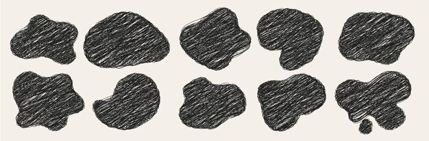 Conjunto de formas vectoriales garabateables elemento de pintura de pluma pincel o marcador raspado rascado vector grungy