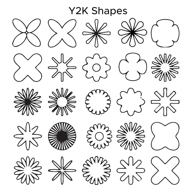 Conjunto de formas vectoriales libres en blanco y negro de Y2K