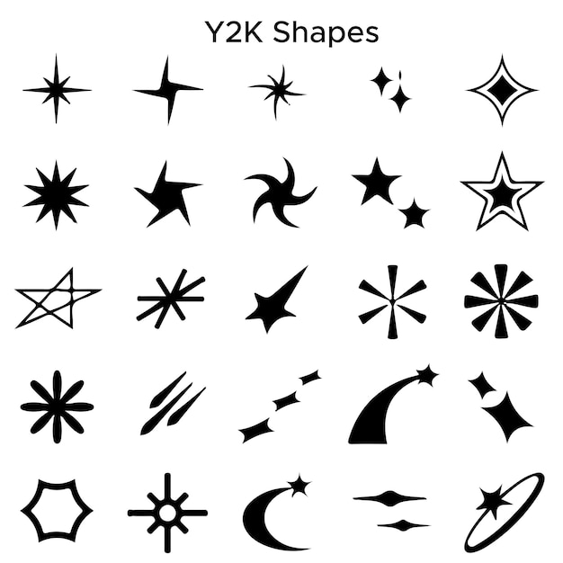 Conjunto de formas vectoriales libres en blanco y negro de Y2K