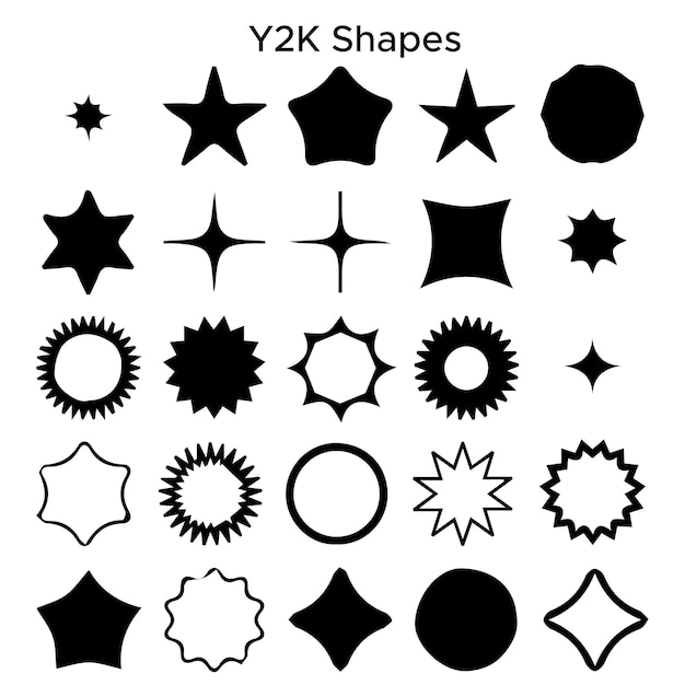 Conjunto de formas vectoriales libres en blanco y negro de y2k