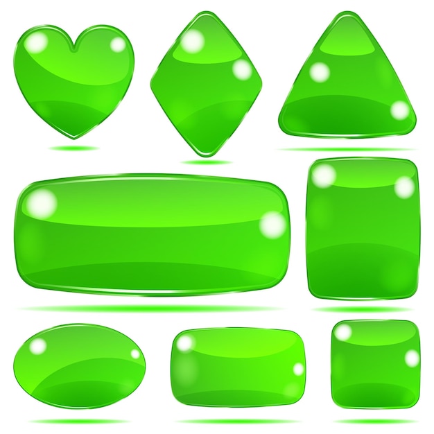 Conjunto de formas de vidrio opaco en colores verdes.
