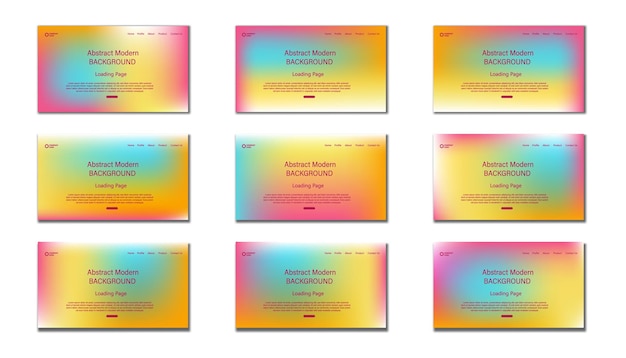 Conjunto de formularios de registro y registro en gradiente de malla color belue amarillo rosa uiux página de carga
