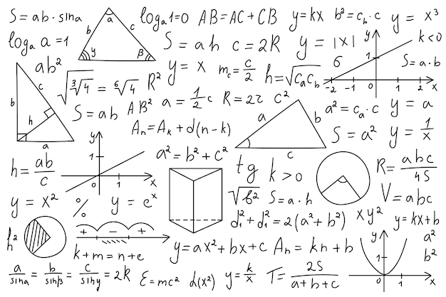Un conjunto de fórmulas matemáticas, ejemplos y gráficos en un estilo minimalista