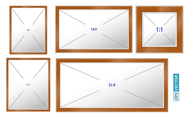 conjunto de fotos de marco de madera con proporción. eps vectoriales