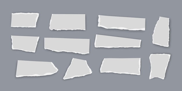 Conjunto de fragmentos de papel rasgados aislados en el fondo Ilustración vectorial