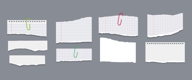 Conjunto de fragmentos de papel rasgados aislados en el fondo Ilustración vectorial