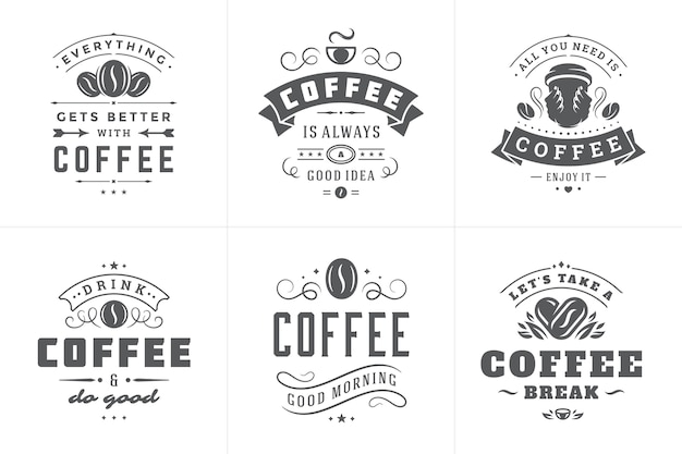 Conjunto de frases inspiradoras de café